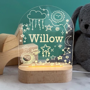 Personalized Moon and Stars Night Light,  Celestial Nursery Decor, Cloud Night Light, Custom Engraved LED Light, Nightlight with Name