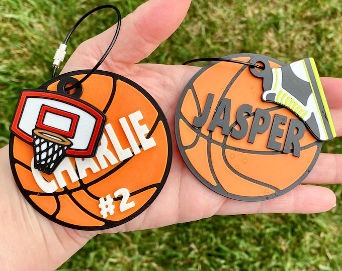 Basketball Bag Tag - Personalized Name Tag - Custom Bag Tag - Team Gear Identifier Basketball Backpack Tag - Sports Team Gift