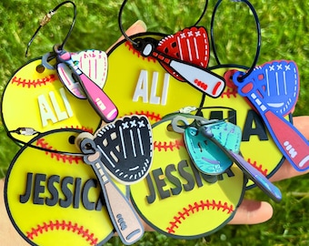 Softball Bag Tag - Softball Team Gifts - Custom Softball Bag Tags - Softball Accessories - Softball Name Tag - Softball Name Tag Keychain