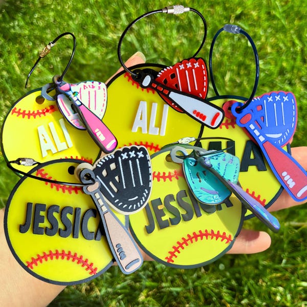 Softball Bag Tag - Softball Team Gifts - Custom Softball Bag Tags - Softball Accessories - Softball Name Tag - Softball Name Tag Keychain