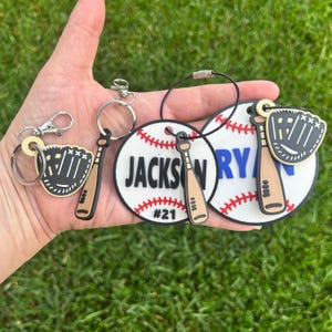Baseball Bag Tags - Baseball Team Gifts - Custom Baseball Bag Tag - Baseball Accessories - Baseball Name Tag - Baseball Name Tag Keychain