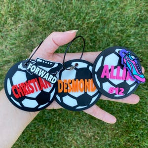 Soccer Bag Tags - Personalized Name Tag - Custom Bag Tag - Team Gear Identifier - Soccer Backpack Tag - Sports Team Gift Soccer Ball Bag Tag