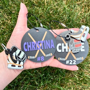 Hockey Bag Tag - Personalized Name Tag - Custom Bag Tag - Team Gear Identifier Hockey Backpack Tag - Sports Team Gift Custom Bag Tag