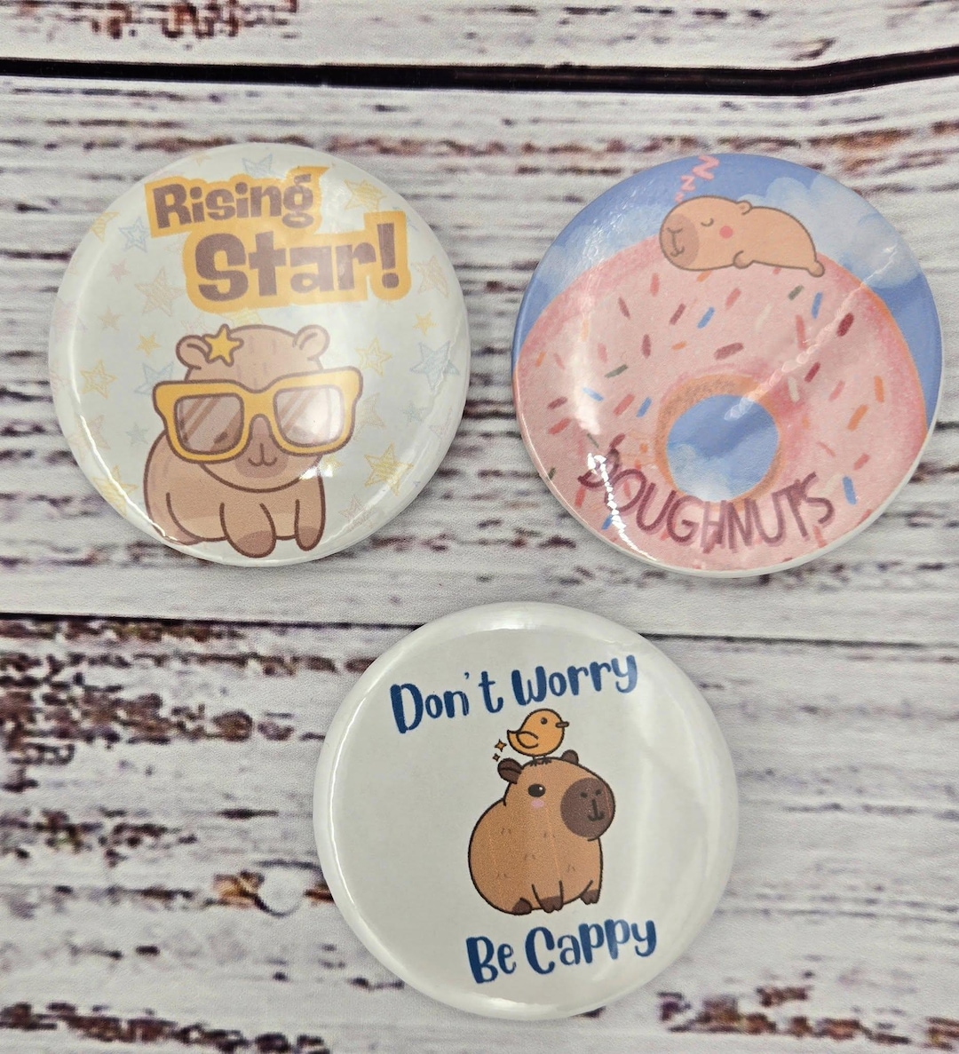 3-pack of Capybara Buttons, Fun Capybara Buttons With the Sayings 