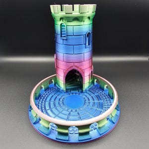 3D Printed Dice Tower | Multicolor Gradient Castle Tower | DnD, TTRPG, Dice Rolling Accessory | Fantasy Gaming Gift
