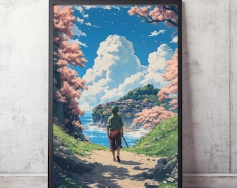 Zoro Cherry Blossoms Fan Art, Studio Ghibli Inspired Anime Art Watercolor Painting, Manga Digital Png Download