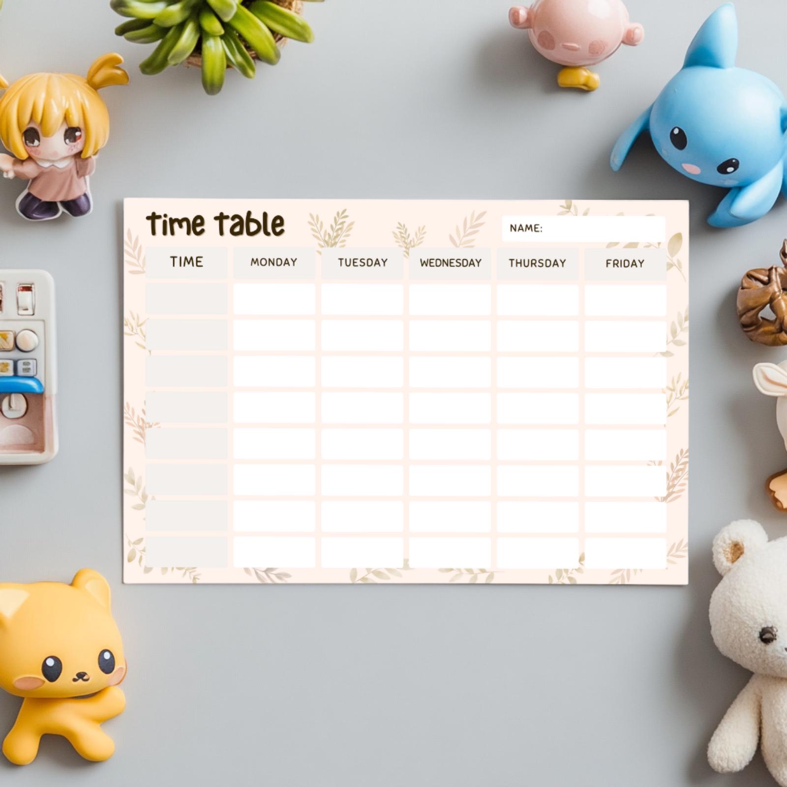 Cute Timetable Pattern Cute Time Table Set, Minimal Pastel Cozy Floral Leaf Time Tables ...