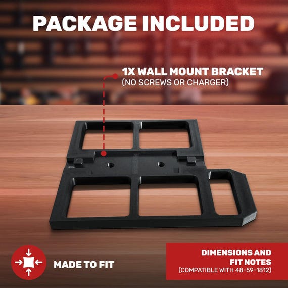3D printed Milwaukee M12/M18 charger wall mount bracket in red, flatlay