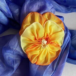 Warm Yellow Vintage French Ombre Ribbon Pansy Brooch Handmade image 3