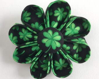 Green Shamrocks Brooch -St. Patrick's Day Flower Pin - Kanzashi with Shamrocks Print - Boutonniere