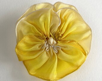 Light Yellow Vintage French Ombre Ribbon Pansy Brooch - Handmade