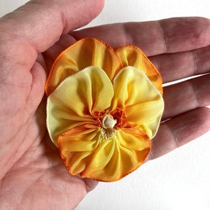 Warm Yellow Vintage French Ombre Ribbon Pansy Brooch Handmade image 1