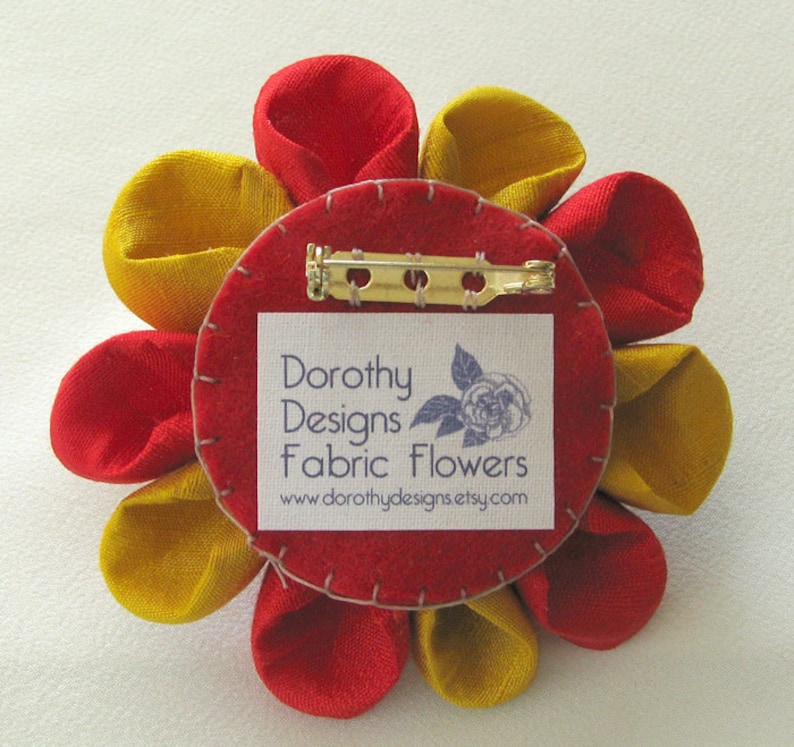 San Francisco 49ers Red and Gold Silk Kanzashi Flower Pin with Logo Button Lapel Pin image 4