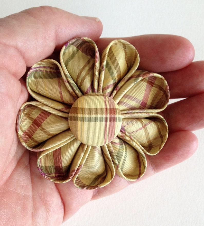 Silk Flower Brooch Citrus Rose Plaid, Spring Fashion Accessory image 3