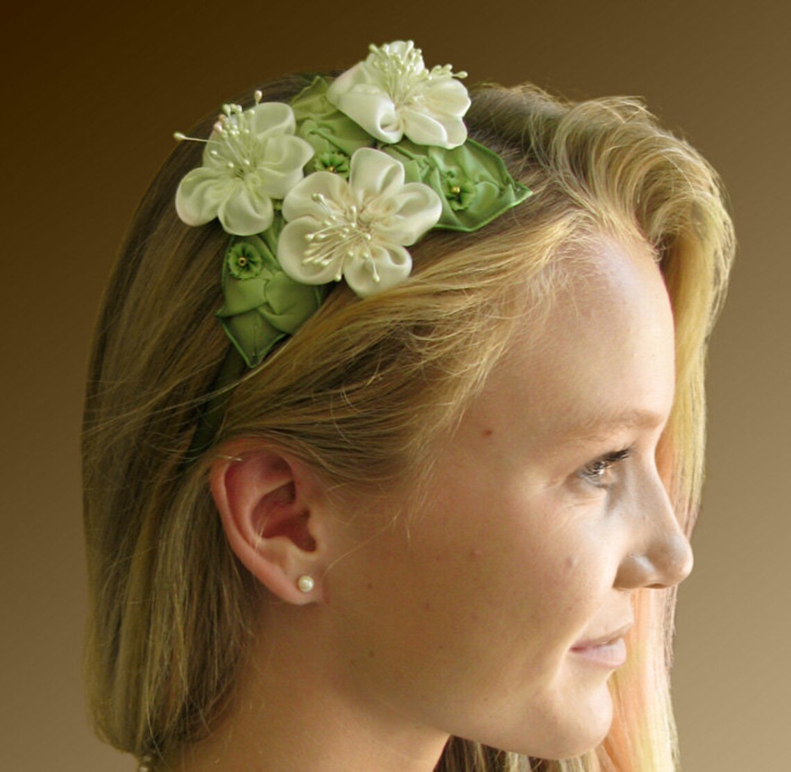 Ivory Silk Satin Bridal Flower Headband Handmade Ribbonwork Etsy