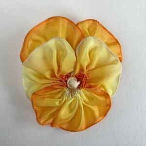 Warm Yellow Vintage French Ombre Ribbon Pansy Brooch Handmade image 2