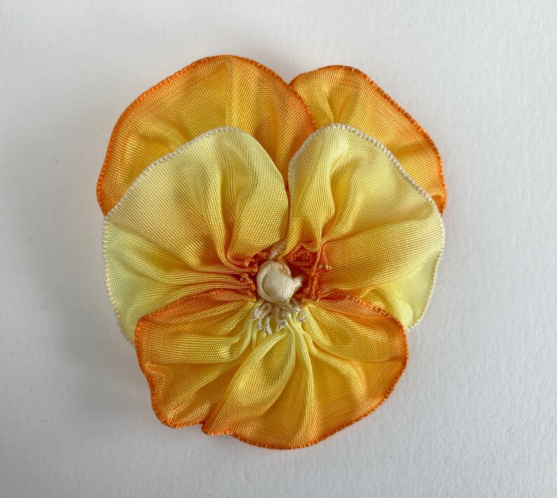 Warm Yellow Vintage French Ombre Ribbon Pansy Brooch Handmade image 2