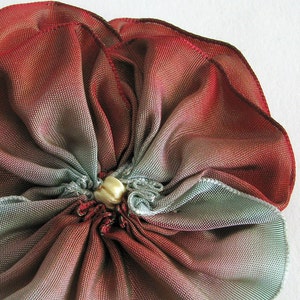 Burgundy Red to Mint Green Ribbon Pansy Pin Handmade Christmas Brooch image 2