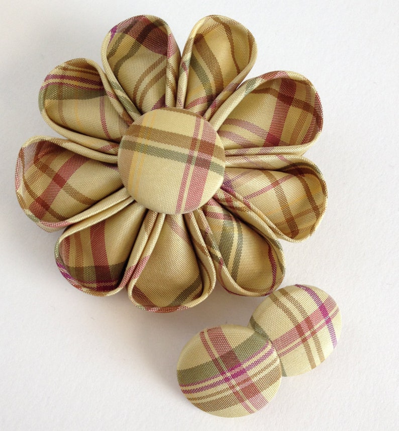 Silk Flower Brooch Citrus Rose Plaid, Spring Fashion Accessory image 4