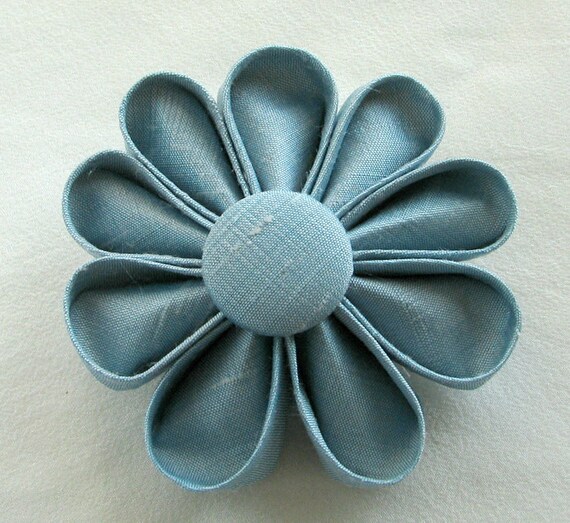 Ice Blue Flower Pin Silk Kanzashi With Fabric Covered Button Etsy
