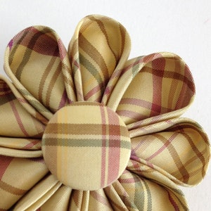 Silk Flower Brooch Citrus Rose Plaid, Spring Fashion Accessory image 1