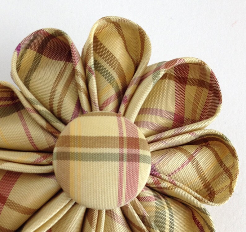 Silk Flower Brooch Citrus Rose Plaid, Spring Fashion Accessory image 1