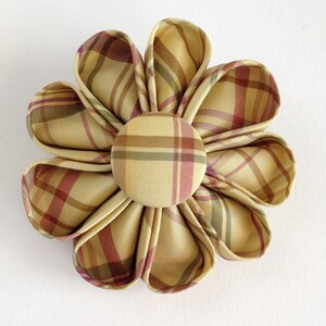 Silk Flower Brooch Citrus Rose Plaid, Spring Fashion Accessory image 2