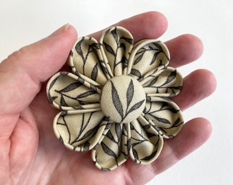 Flower Brooch William Morris Gray Lily Leaf Pattern with Matching Button, Handmade Boutonniere