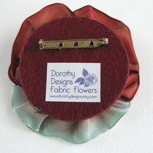 Burgundy Red to Mint Green Ribbon Pansy Pin Handmade Christmas Brooch image 3