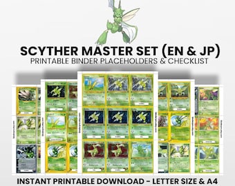 Scyther (English & Japanese) Master Set with Checklist | Pokémon Printable Placeholders for Binder