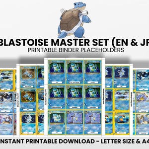 Blastoise (English & Japanese) Master Set with Checklist | Pokémon Printable Placeholders for Binder