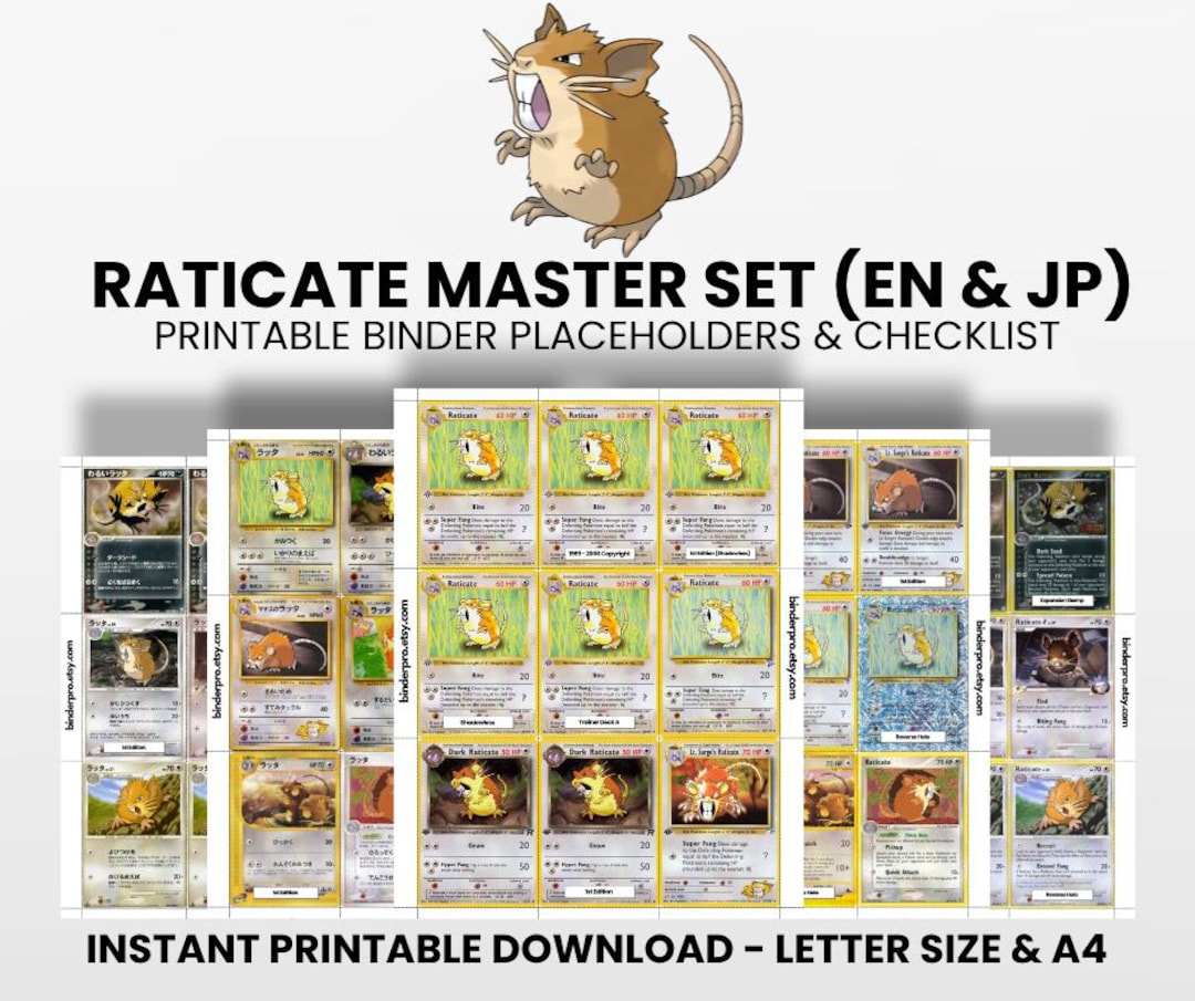 what is a master set in pokemon cards Base Complete Set (102/102) 1999 Raticate (english & Japanese) Master