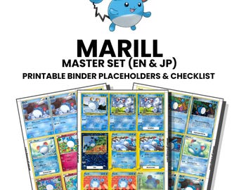 Marill (English & Japanese) Master Set with Checklist | Pokémon Printable Placeholders for Binder