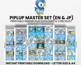 Piplup (English & Japanese) Master Set with Checklist | Pokémon Printable Placeholders for Binder