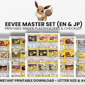Eevee (English & Japanese) Master Set with Checklist | Pokémon Printable Placeholders for Binder