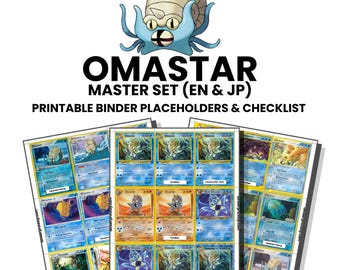Omastar (English & Japanese) Master Set with Checklist | Pokémon Printable Placeholders for Binder