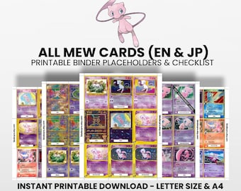 Mew (English & Japanese) Master Set with Checklist | Pokémon Printable Placeholders for Binder
