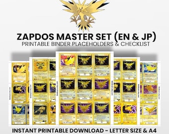 Zapdos (English & Japanese) Master Set with Checklist | Pokémon Printable Placeholders for Binder