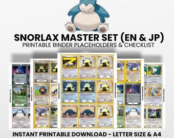 Snorlax (English & Japanese) Master Set with Checklist | Pokémon Printable Placeholders for Binder