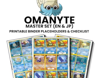 Omanyte (English & Japanese) Master Set with Checklist | Pokémon Printable Placeholders for Binder