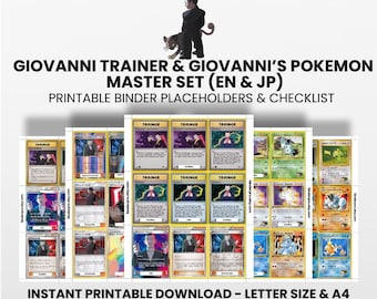 Giovanni Trainer + Pokémon (English & Japanese) Master Set with Checklist | Pokémon Printable Placeholders for Binder