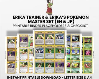 Erika Trainer + Pokémon (English & Japanese) Master Set with Checklist | Pokémon Printable Placeholders for Binder