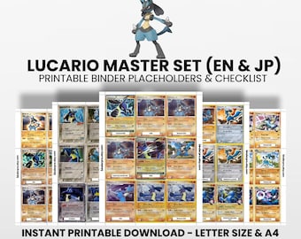 Lucario (English & Japanese) Master Set with Checklist | Pokémon Printable Placeholders for Binder
