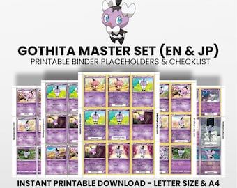 Gothita (English & Japanese) Master Set with Checklist | Pokémon Printable Placeholders for Binder