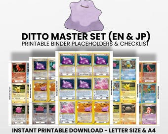 Ditto (English & Japanese) Master Set with Checklist | Pokémon Printable Placeholders for Binder