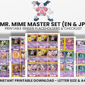 Mr. Mime (English & Japanese) Master Set with Checklist | Pokémon Printable Placeholders for Binder