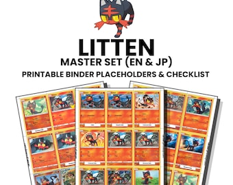 Litten (English & Japanese) Master Set with Checklist | Pokémon Printable Placeholders for Binder