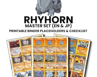 Rhyhorn (English & Japanese) Master Set with Checklist | Pokémon Printable Placeholders for Binder