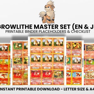 Growlithe (English & Japanese) Master Set with Checklist | Pokémon Printable Placeholders for Binder