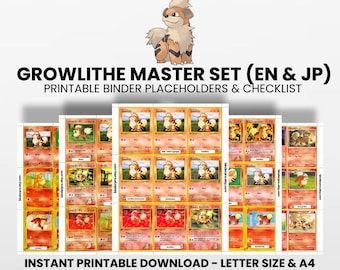 Growlithe (English & Japanese) Master Set with Checklist | Pokémon Printable Placeholders for Binder